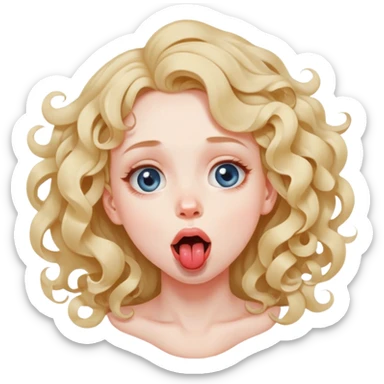 A girl with loose curls strangling her self with eyes looking up and  tongue slightly out of her mouth  sticker