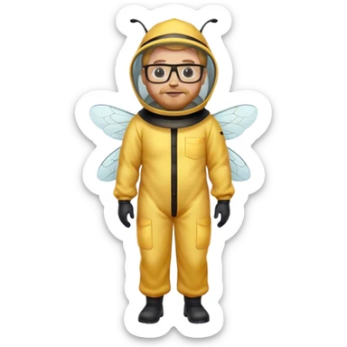 full body medium plus size male bee keeper in yellow and black with  short light strawberry blonde hair and goatee wearing glasses  sticker