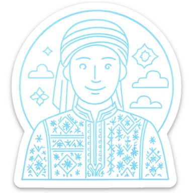 Add more prominent Algerian traditional patterns and motifs in a tech-inspired, minimalist style. Keep the avatar friendly and inside the glowing circular frame. Maintain a transparent background. The style should be tech-inspired minimalist with clear Algerian traditional patterns. sticker