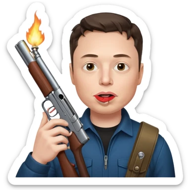 Elon musk holding a shotgun with a joint in his mouth and a lighter in his other hand sticker