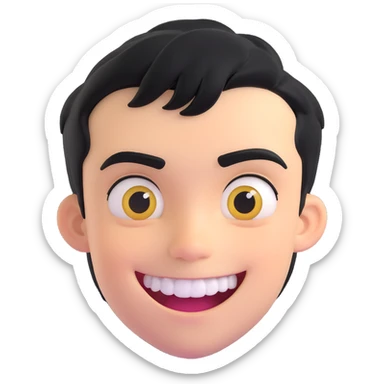 floating head of a boy with short black hair, dark eyebrows, mischievous smile showing gold teeth or grillz, smooth cartoon style, emoji aesthetic, simple background, centered face, expressive eyes sticker