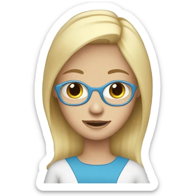 Blond hair blue eyes girl with laptop  sticker