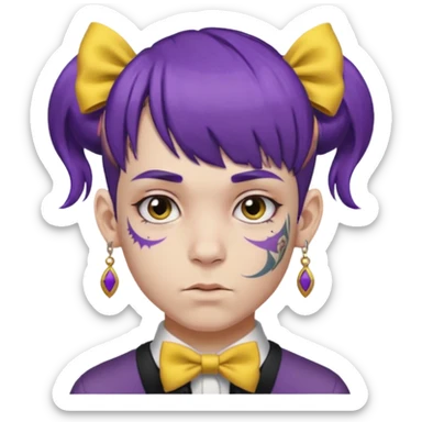 boy with bangs and purple hair and yellow hairbow on side and earrings and very heavy face tattoos sticker