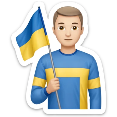 photorealistic Ukrainian man with the flag of Ukraine sticker
