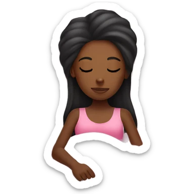 black girl sleeping in a pink bed long straight hair  sticker