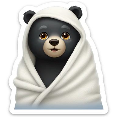 black bear with a white cozy blanket sticker
