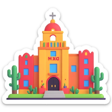 Mexican school building with educational symbols sticker