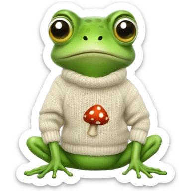 Cute Frog in a sweater with a mushroom on it sticker