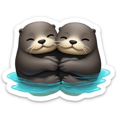 otters holding hands while sleeping on the water with black heart sticker