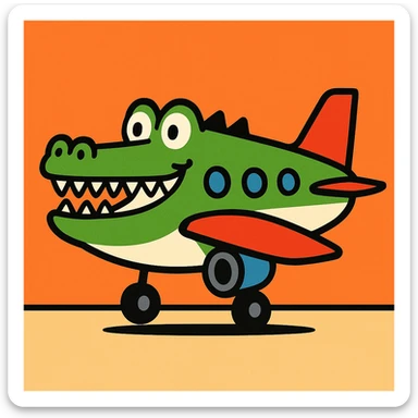 funny illustration of an airplane with a crocodile head, simple background sticker