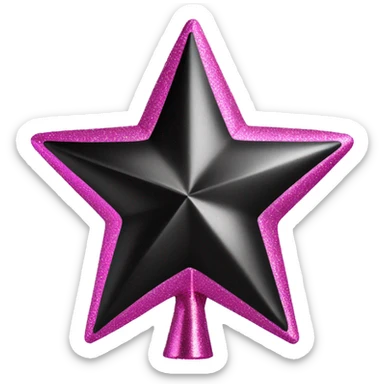 Realistic isolated black and pink metallic star christmas tree topper. sticker