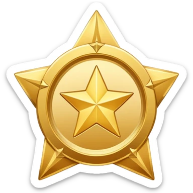 golden medal in star shape, central empty space, details in border, golden sticker