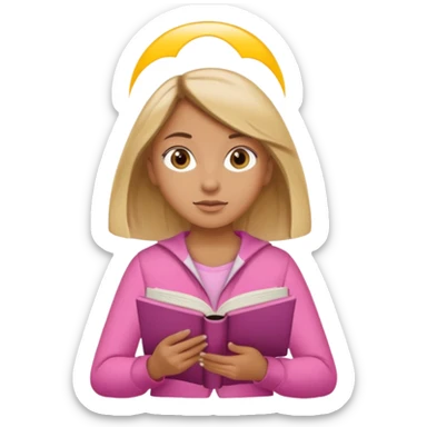 Pink clothes girl with Brown Blonde hair reading a book sticker