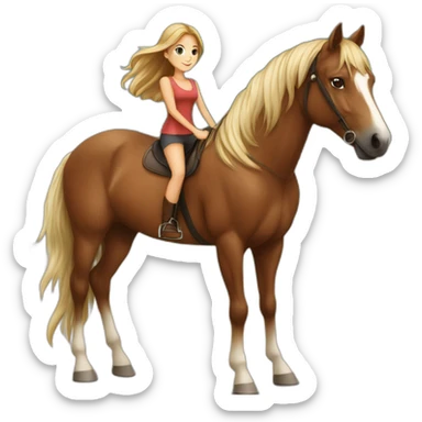 A brown horse was riding from a beautiful girl sticker
