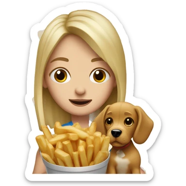 Blond girl with a dog eating poutine sticker