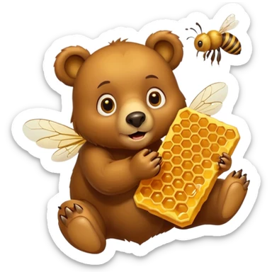 bear eating honeycomb with bees flying around sticker