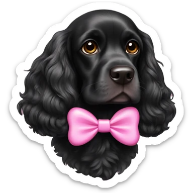 Black cocker spaniel wearing pink bow sticker