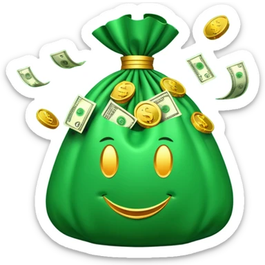 

3D emoji style, big bag of money, flying dollar bills, rich casino vibe, smooth lighting, high detail, clean edges, transparent background



 sticker