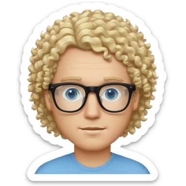 white guy with curly blonde hair and light blue ish  eyes with black glasses  sticker