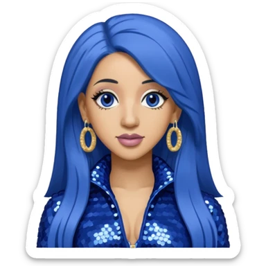 Cardi B with long dark blue hair, light periwinkle sequin outfit sticker