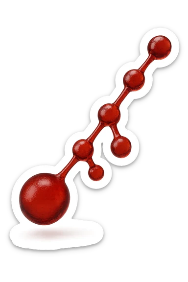 molecola chimica 3d rossa lunga iperrealistica fluttua in aria, 4k sticker