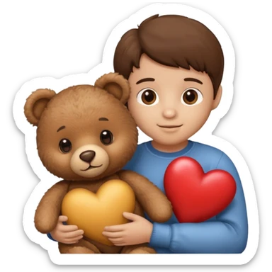 A tiny brown teddy bear next to a brown heart sticker