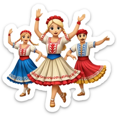 Cinematic Realistic Linđo Dance Emoji, depicted as a traditional Croatian folk dance with lively movements and colorful costumes, rendered with dynamic textures and vibrant festive lighting that captures its cultural vibrancy. sticker