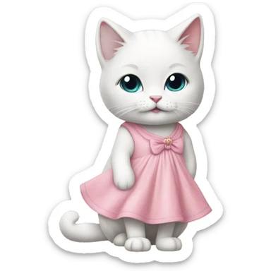 cute white cat wear dress pink  sticker