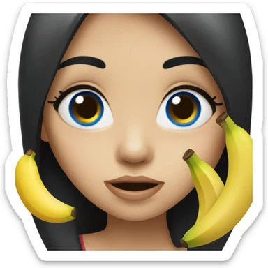 Girl with black hair and blue eyes eating a banana  sticker