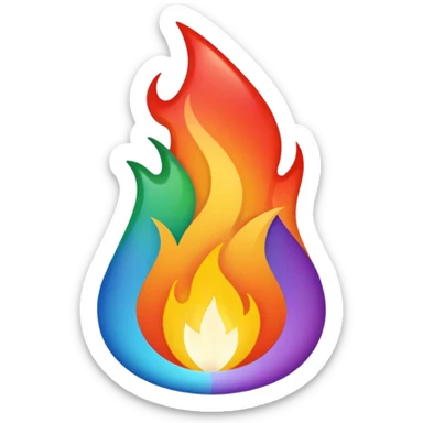 A fire emoji with the colors of the pride flag. Take away the small fire emojis besides the single big one. Make it super duper gay sticker