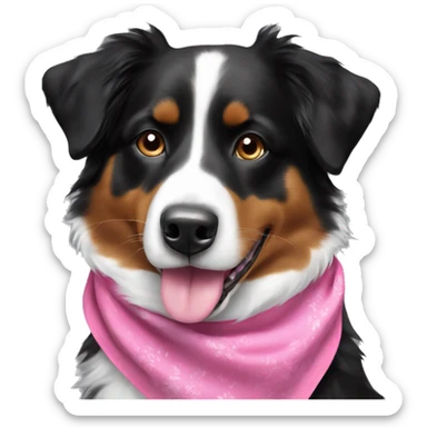 Black tri-colored Australian Shepherd with a pink bandana sticker
