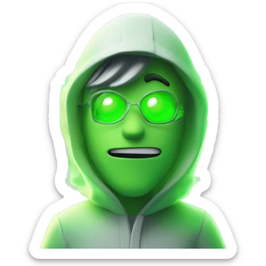 a cartoon character standing in front of a green light, inspired by Milton Menasco, plasma charges, smoky laboratory, edd, transforming into his final form, closeup!!!!! sticker