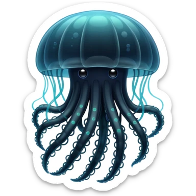 Black jellyfish with two tentacles spreading out sticker