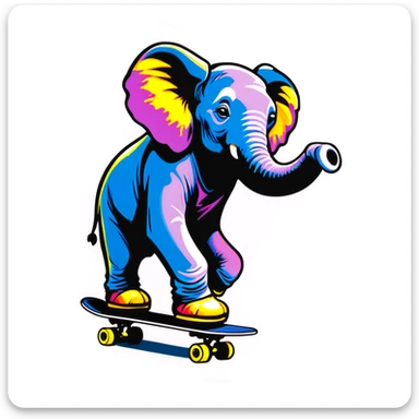 Realistic Elephant skateboarding with y2k clothing sticker