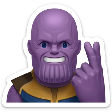 generate me a thanos emoji where hes smiling and about to snap his fingers sticker