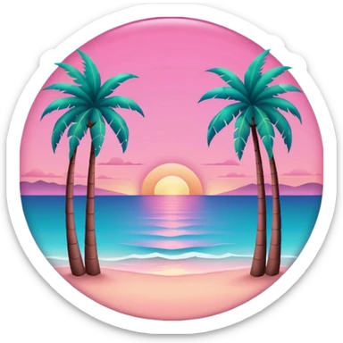 Pink sunset over Palm trees, Caribbean sea gradient, clean soft lighting sticker