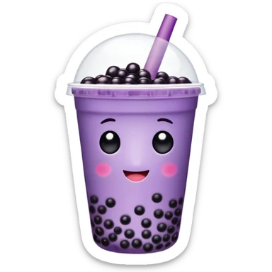 Purple bubble tea cup with a cute face and black tapioca pearls inside sticker