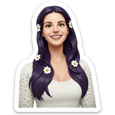 smiling girl with flower hair sticker