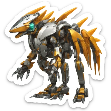 a futuristic mechanical spiky Medabot-raptor-dragon-mecha full body sticker