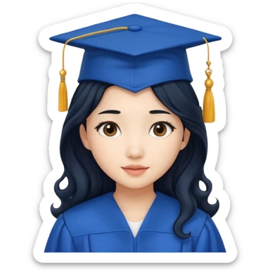 asian girl wearing blue graduation cap with long curly black hair sticker