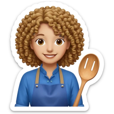 person with curly hair in blue apron sticker