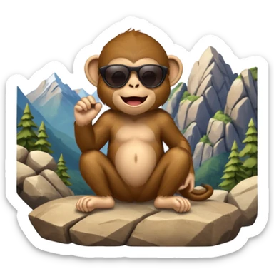 Monkey on a mountain with sunglasses laughing sticker