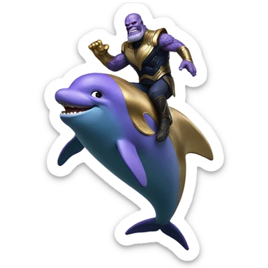 Thanos riding a dolphin  sticker