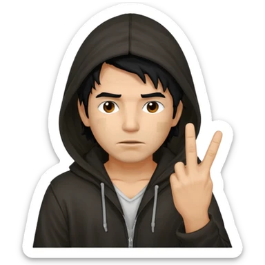 Moreno greñudo con capucha cuba la cara para el dedo del medio hombre pelo negro sticker