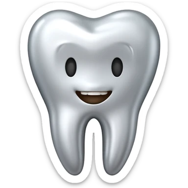 human tooth emoji, smooth chrome ceramic-metal texture, clean medical luxury aesthetic, isolated on white, no face sticker