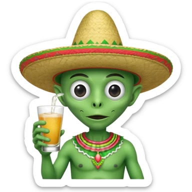 Alien with Mexican sombrero drinking  sticker