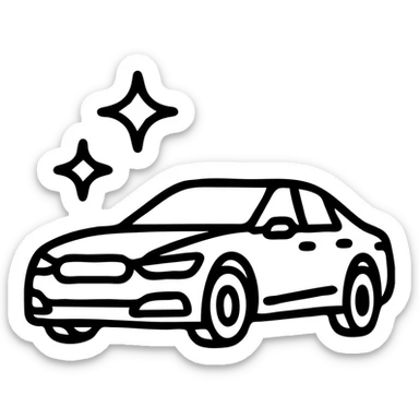 outlined icon of a high-end car, glossy black with sparkling stars and mirror-like reflections, clean lines, modern and simple, perfectly clean vehicle sticker