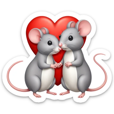 Two mice, one big one small, in front of a big heart  sticker