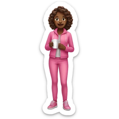 full-length girl in pink outfit with coffee in hands sticker