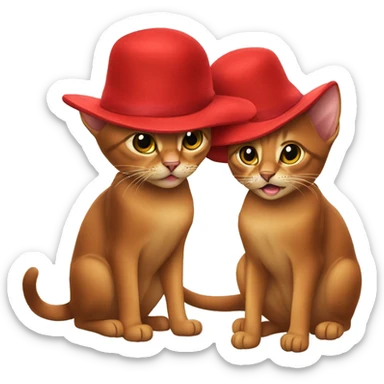 Two Abyssinian cats in big red hats playing with each other sticker